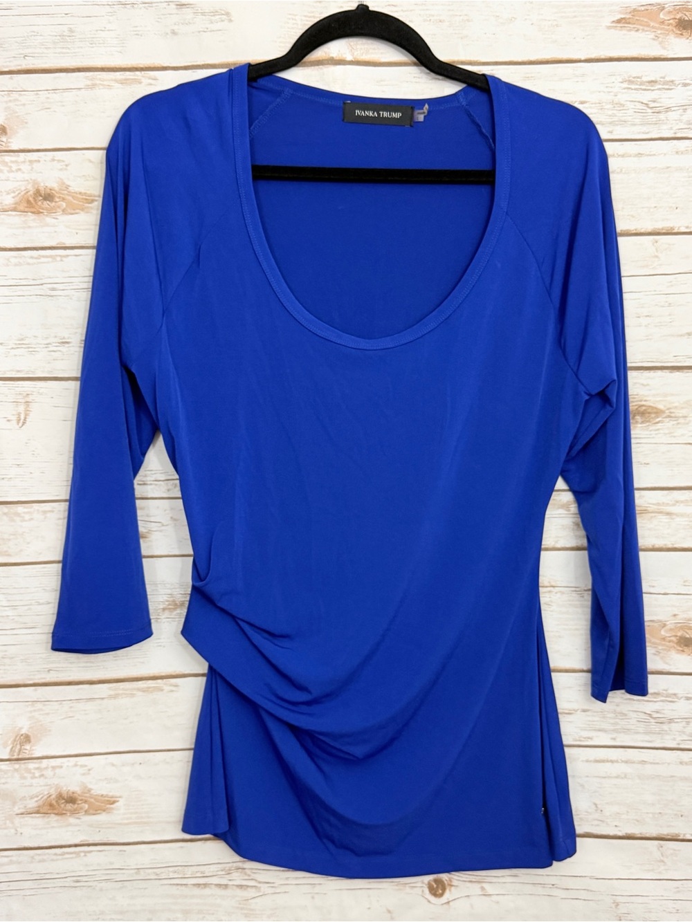 Ivanka Trump Blue Ruched 3/4 Sleeve Blouse Large